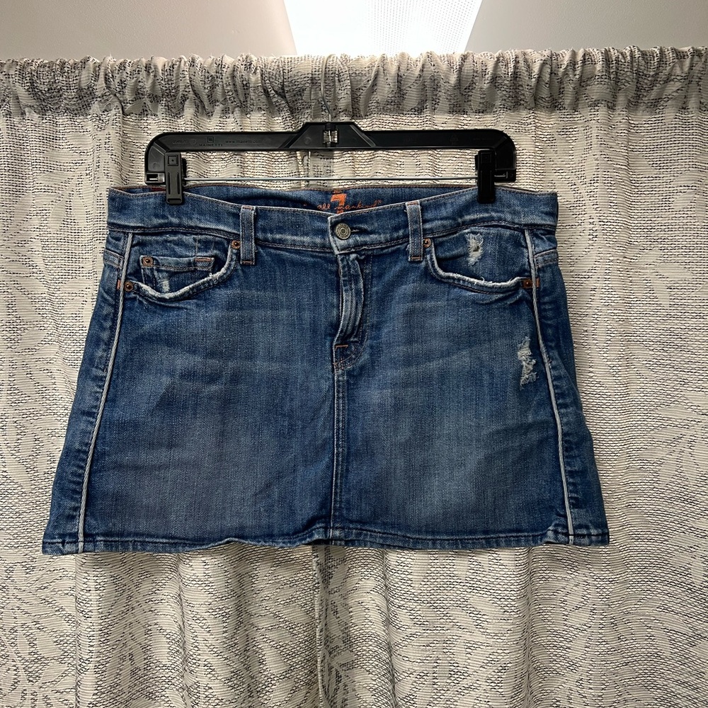 7 For All Mankind Distressed Blue Mini Skirt